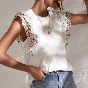 Ditsy Floral Print Butterfly Sleeve Tee White
